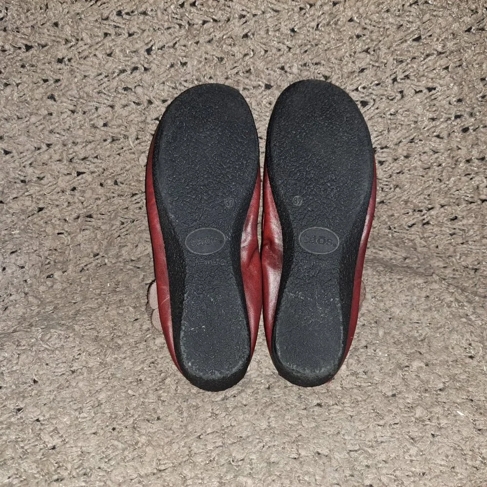 TAOS-Mary Jane Ballet Flat Size-Red Leather Flower Strap-SZ 37-Excellent